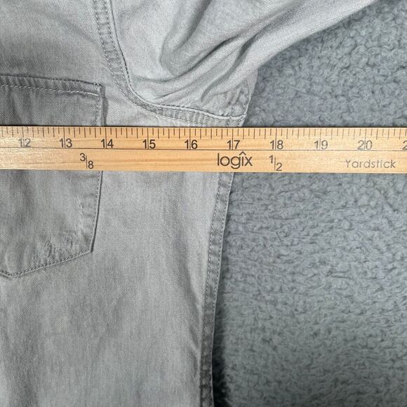 All Saints Grey Denim Shirt Womens Size 2 Long Sleeve Snap Button Distressed - Picture 7 of 12